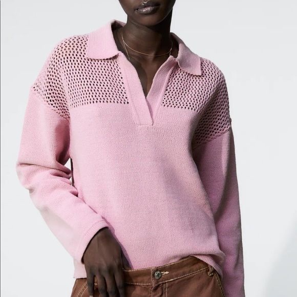Zara Tops - ZARA Chenille See Through Knit Polo Sweatshirt